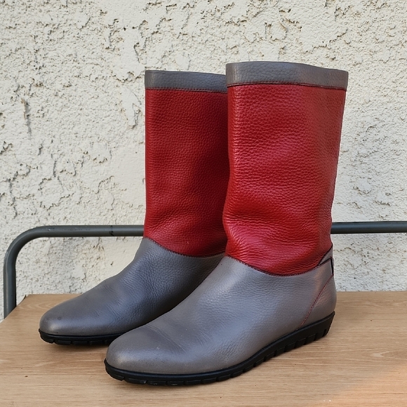 Authentic Gucci Vintage Red and Gray Pebbled Leather Boots Size 40B - Picture 1 of 14